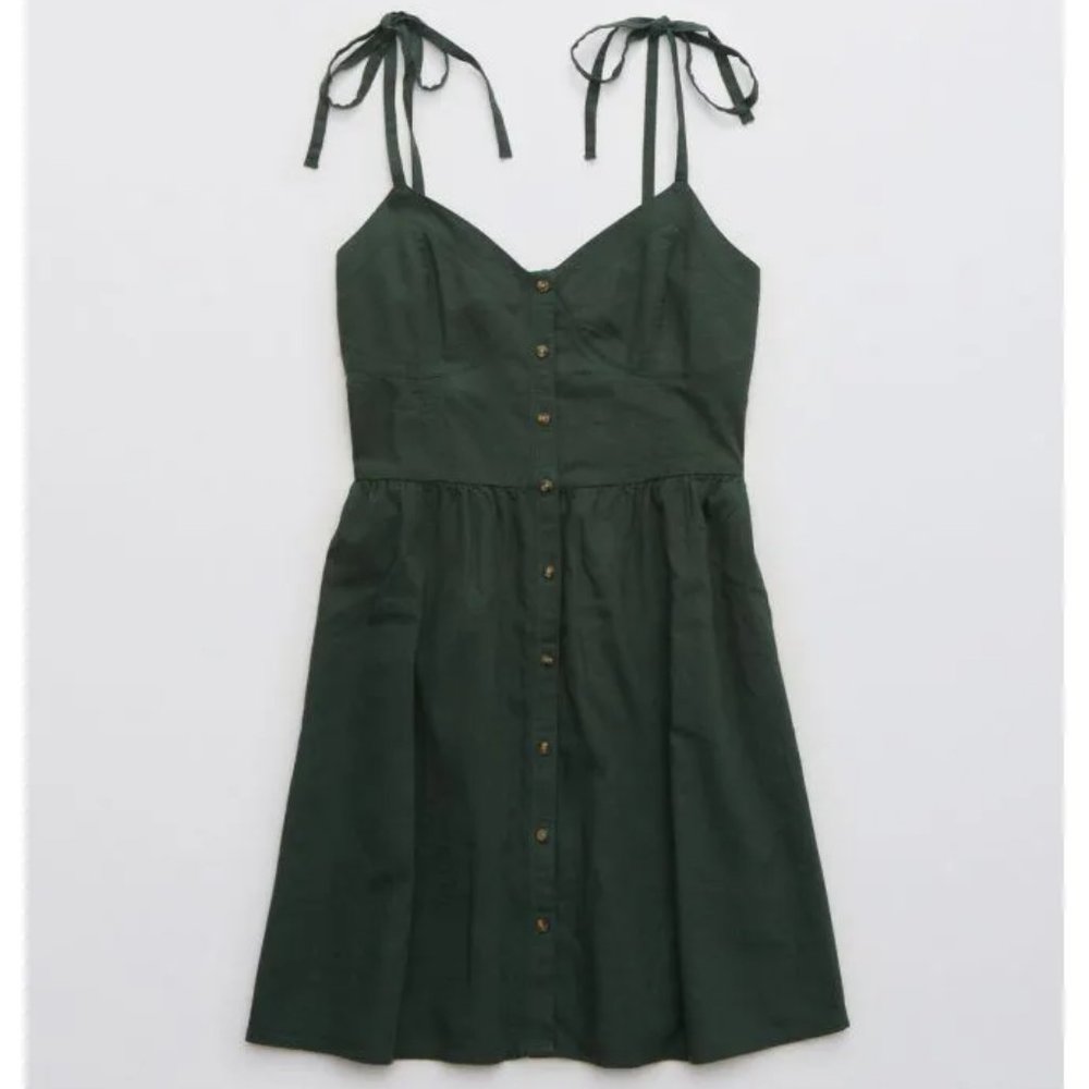 ***ISO Aerie Linen Corset Dress in Sycamore/Green